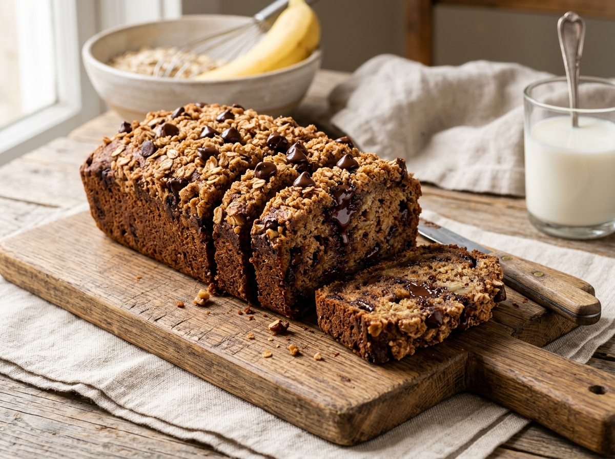 High-Protein Chocolate Chip Banana Bread with Cinnamon Crumble
